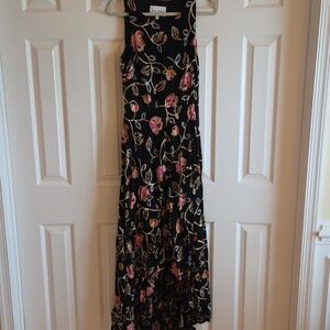 Nicole Miller Black Maxi Dress with Pink Floral Print